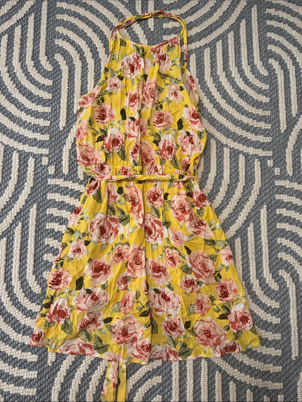 Forever 21 Plus Floral Halter Dress 3X Yellow Rose Print Tie Waist NWT